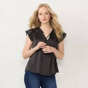 Black Ruffle Sleeve Blouse